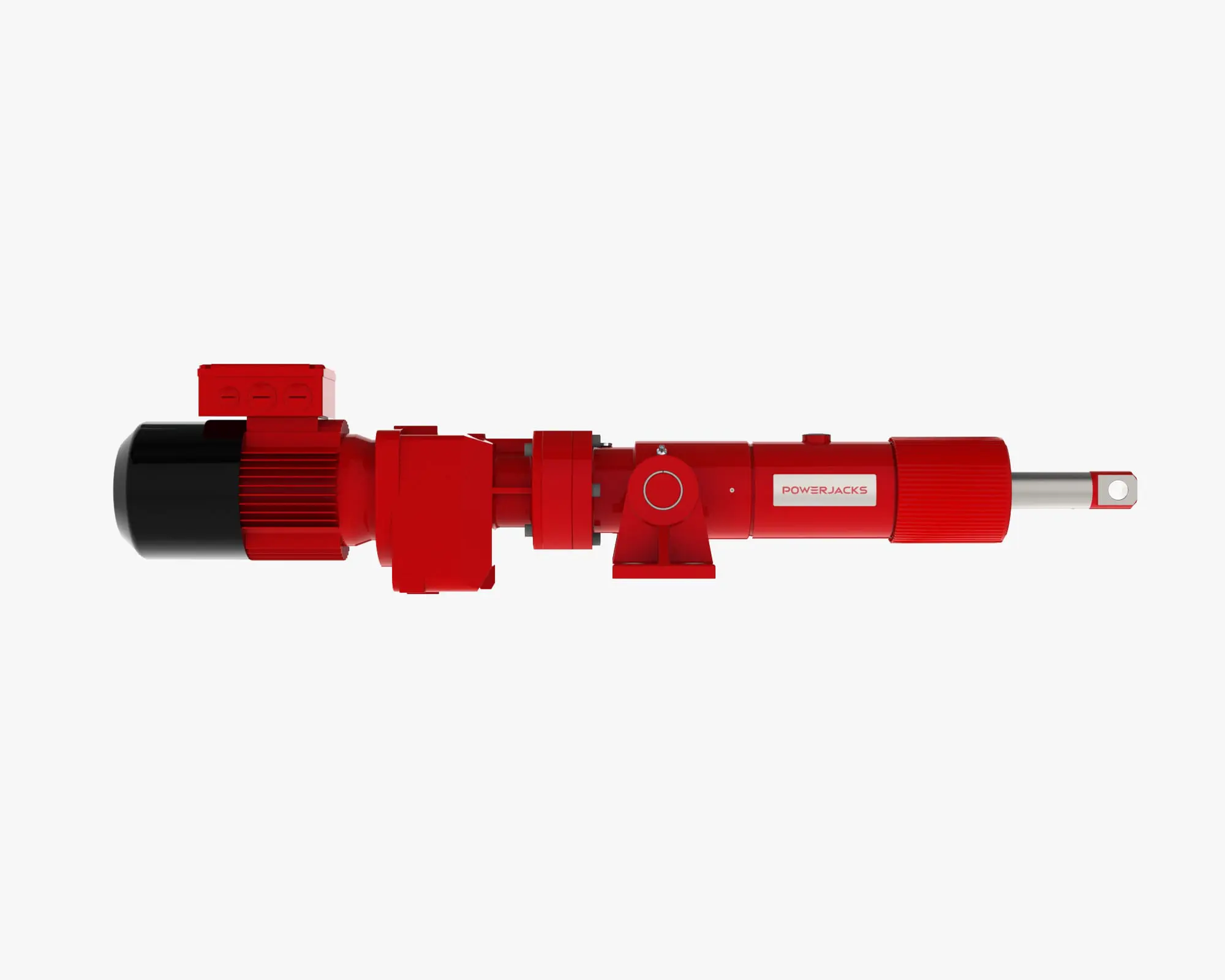 Rolaram Electric Linear Actuator, In-Line Motor Drive, Clevis, Trunnion, Side View