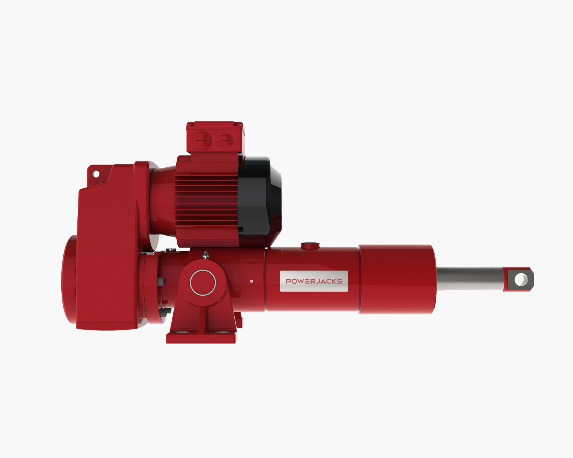 Rolaram Electric Linear Actuator, Parallel Motor Drive, Clevis, Trunnion, Side View